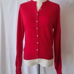 Vintage Pringle Of Scotland Solid Red 100% Pure Cashmere Cardigan Sweater Medium